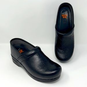 Dansko XP Black Tooled Leather Professional Clogs
